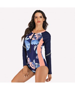 Swim Suit Women Fashion 3mm Neoprene Swimsuit Long Sleeve Warm Sun Protection UV - Blue - CQ194L0YQDD $22.69-Racing