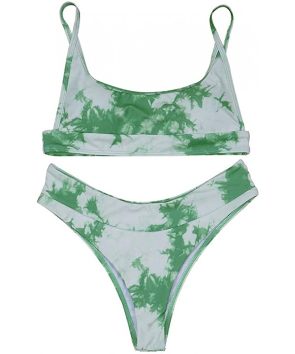 2Pcs Tie Dye Bikini Set Super Sexy Women Cinched String Triangle Comfortable Swimsuit Gathered Underwear Set Green - CO199OZL...