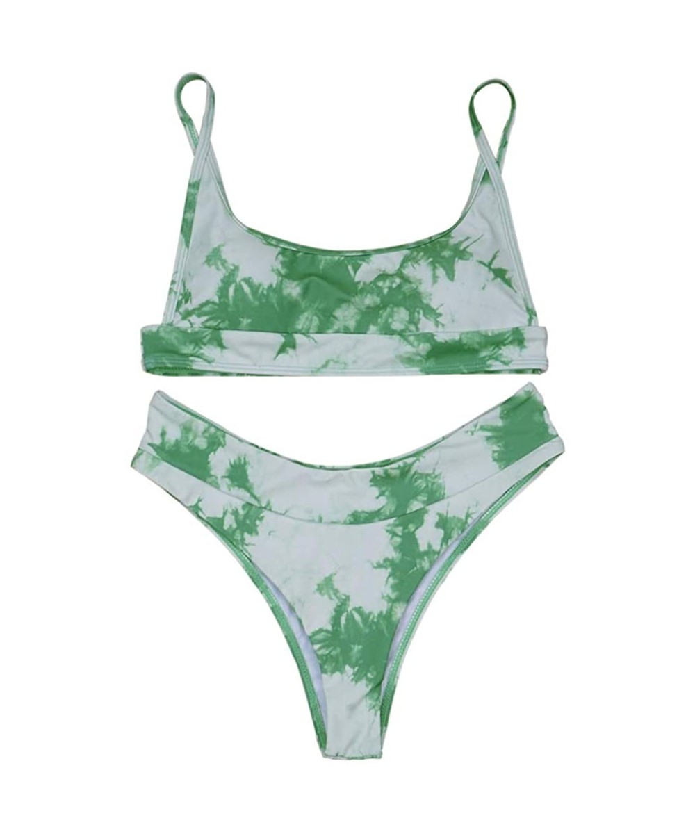 2Pcs Tie Dye Bikini Set Super Sexy Women Cinched String Triangle Comfortable Swimsuit Gathered Underwear Set Green - CO199OZL...