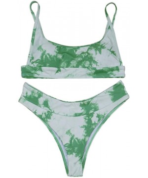 2Pcs Tie Dye Bikini Set Super Sexy Women Cinched String Triangle Comfortable Swimsuit Gathered Underwear Set Green - CO199OZL...