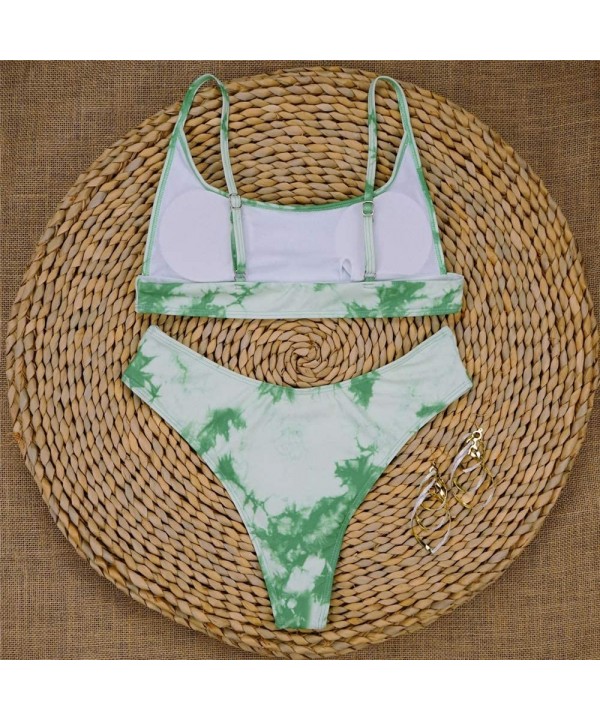 2Pcs Tie Dye Bikini Set Super Sexy Women Cinched String Triangle Comfortable Swimsuit Gathered Underwear Set Green - CO199OZL...