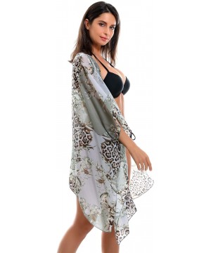 Cover Up for Swimwear Women Floral Kimono Cardigan Shawl Half Sleeve Chiffon Summer Beach Bikini Blouse - Gray - CY18RELACAG ...