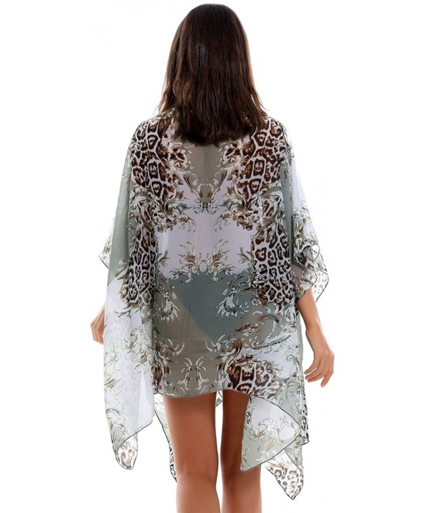 Cover Up for Swimwear Women Floral Kimono Cardigan Shawl Half Sleeve Chiffon Summer Beach Bikini Blouse - Gray - CY18RELACAG ...