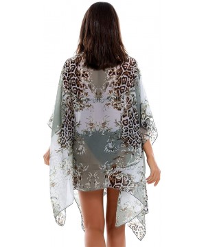 Cover Up for Swimwear Women Floral Kimono Cardigan Shawl Half Sleeve Chiffon Summer Beach Bikini Blouse - Gray - CY18RELACAG ...