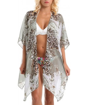 Cover Up for Swimwear Women Floral Kimono Cardigan Shawl Half Sleeve Chiffon Summer Beach Bikini Blouse - Gray - CY18RELACAG ...