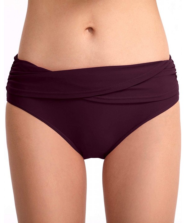 Women's Swim Bottoms Full Coverage Ruched Hipster Bikini Bottoms Tankini Swimsuit Briefs Shorts - A-burgundy - CW18RO7326L $1...