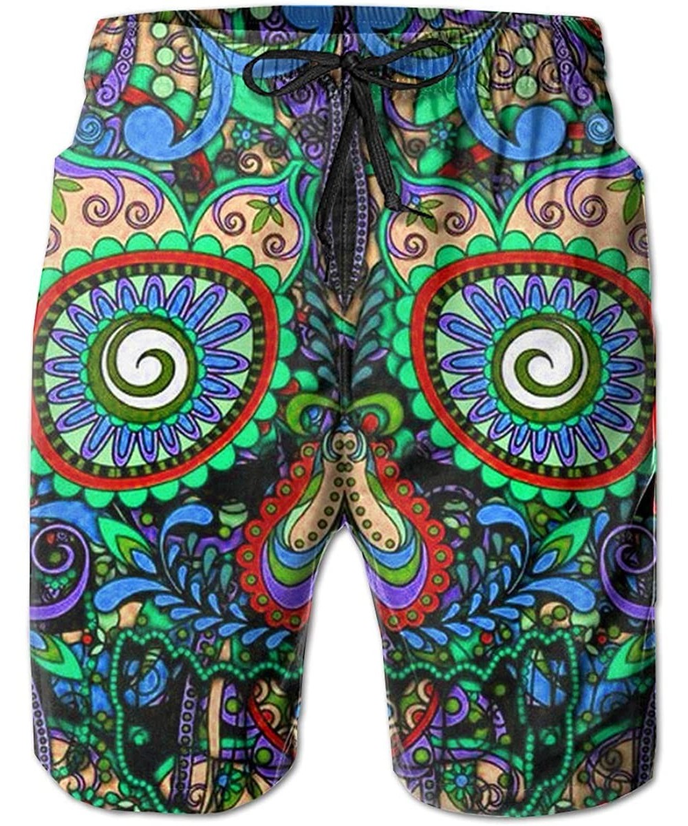 Mens Swim Trunks Summer 3D Print Graphic Casual Athletic Swimming Short - Vintage Mexican Sugar Skulls Day of the Dead - CA18...