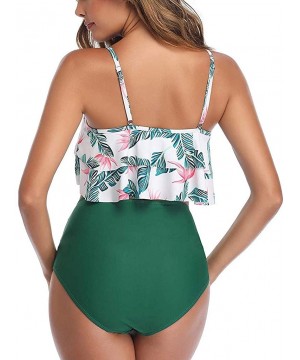 Women High Waisted Bottom Bikini Set Flounce Swimwear Racerback Vintage Two Piece Bathing Suit Top Bikini 1 Green - CV194AH2I...