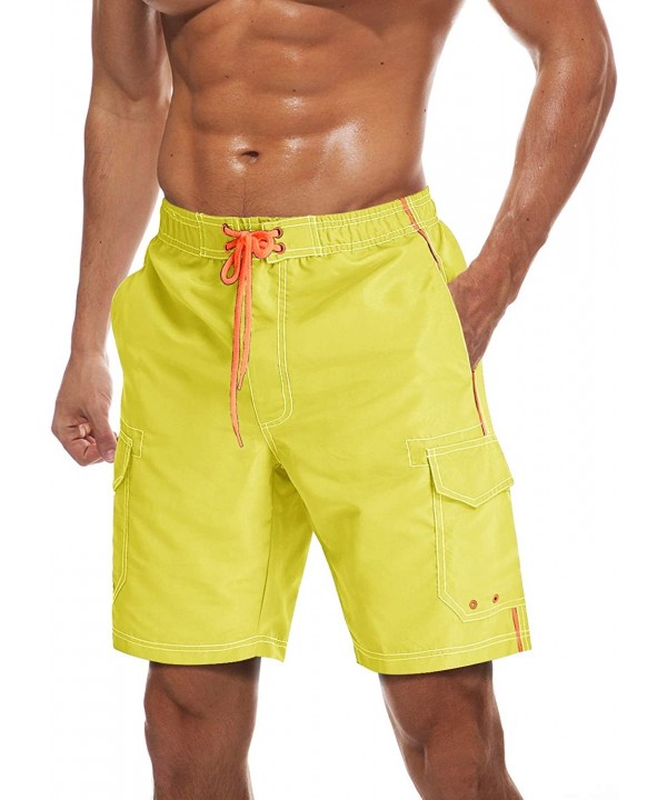 Men's Summer Quick Dry Swim Trunks Bathing Suit Shorts with Lining Men - Yellow - CD196LYAOOG $23.21-Board Shorts