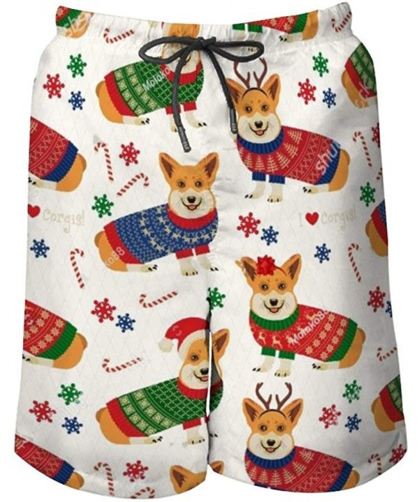 Men Quick Dry Swim Trunks Breathable Beach Board Shorts with Mesh Lining - Christmas Pattern With Corgis - CM199QGQ6E2 $36.72...