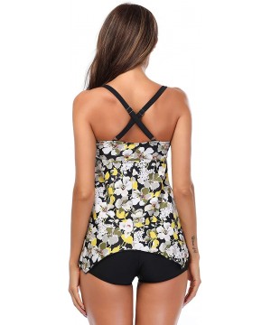 Womens Two Piece Front Tie Swimsuit Cross Back Flowy Tankini Tummy Control - Yellow - CU18SRZ8EZC $36.97-One-Pieces