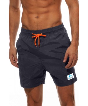 Mens Swim Trunks 16" with Side Pockets 100% Polyester- Summer Casual Swim Shorts for Men - Solid Charcoal - C7194ONLYCL $22.4...