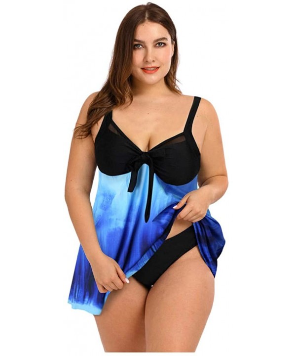 Women's Plus Size Swimsuit Floral Printed Plus Swimwear Tankini Two Pieces Swimdress - Blue3 - CN196T5I0UT $15.36-Sets