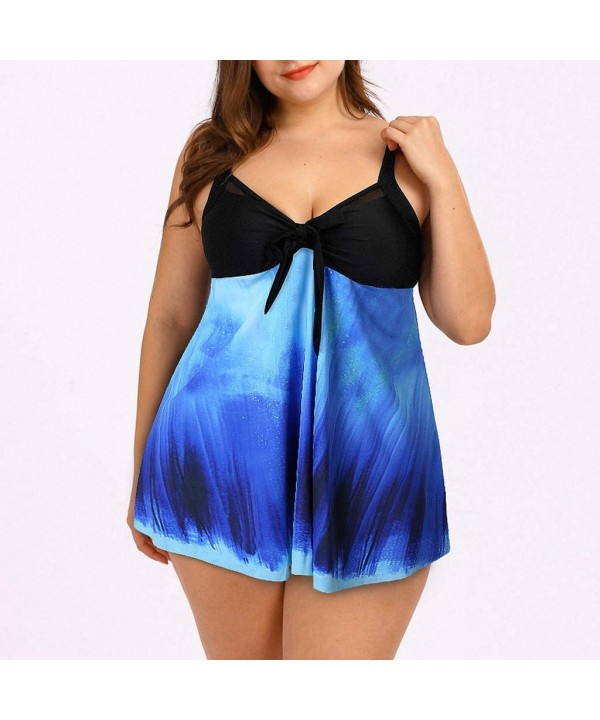 Women's Plus Size Swimsuit Floral Printed Plus Swimwear Tankini Two Pieces Swimdress - Blue3 - CN196T5I0UT $15.36-Sets