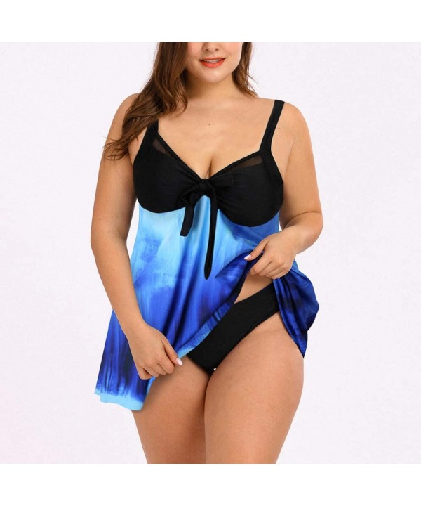 Women's Plus Size Swimsuit Floral Printed Plus Swimwear Tankini Two Pieces Swimdress - Blue3 - CN196T5I0UT $15.36-Sets