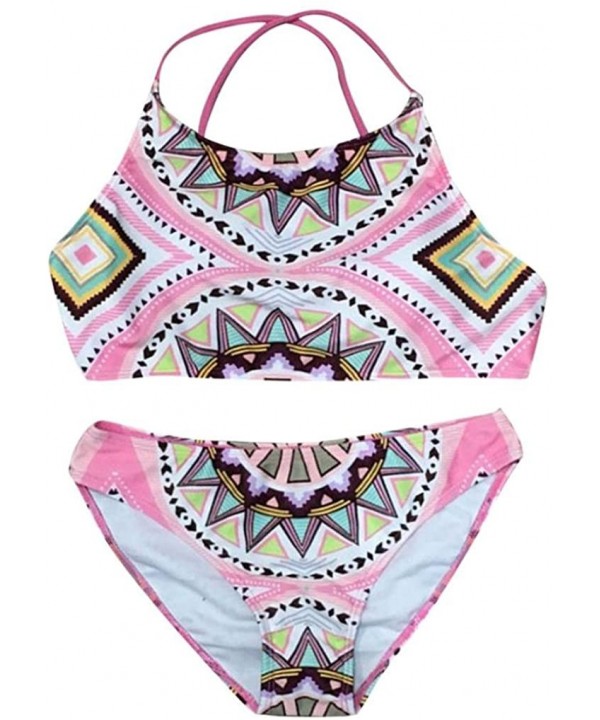 Women's Push-up Padded Bra Swimsuit Bohemia Print Bikini Set Swimwear Bathing Suit (S- Pink) - C4189MTURRC $10.35-Sets