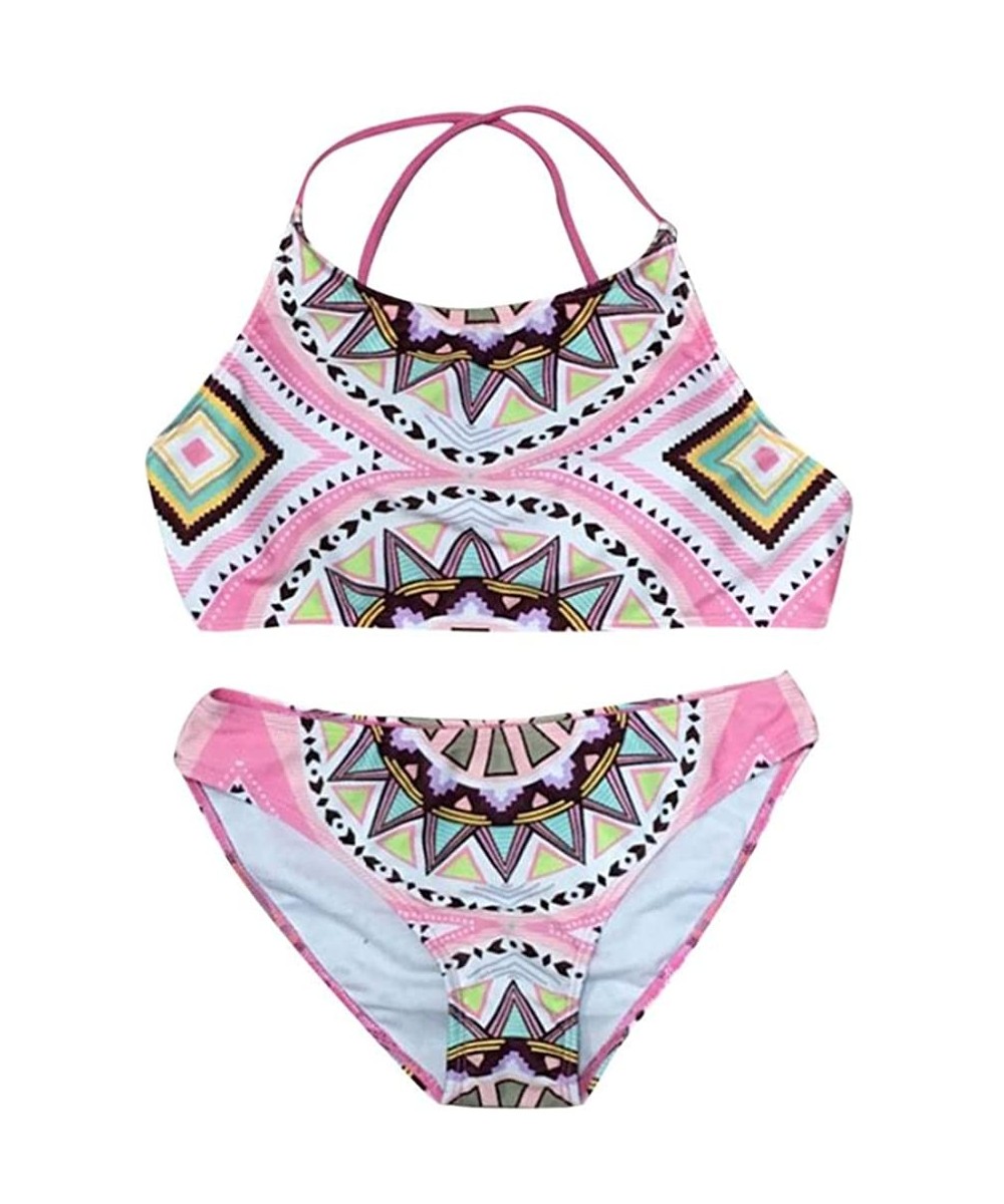 Women's Push-up Padded Bra Swimsuit Bohemia Print Bikini Set Swimwear Bathing Suit (S- Pink) - C4189MTURRC $10.35-Sets