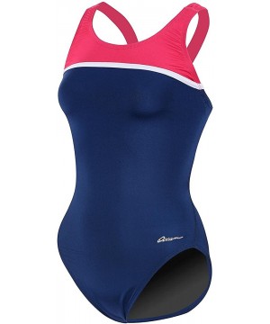 Women's Ocean Panel ONE-Piece Swimsuit - Navy/Magenta/White - CJ12IRH7LRJ $18.34-One-Pieces