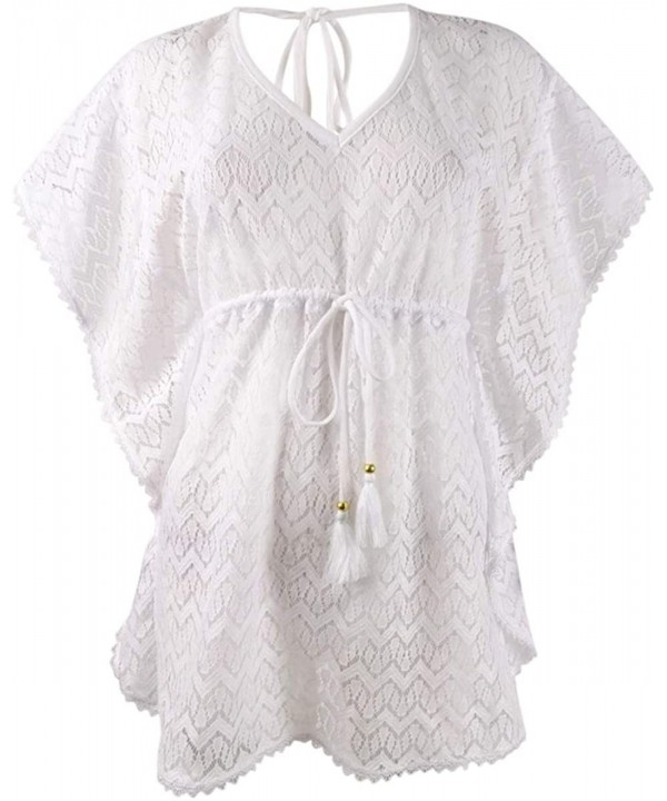 Women's Plus Size Crochet Caftan Swim Top Cover-Up - Bright White - CM194W8TIAZ $15.10-Cover-Ups