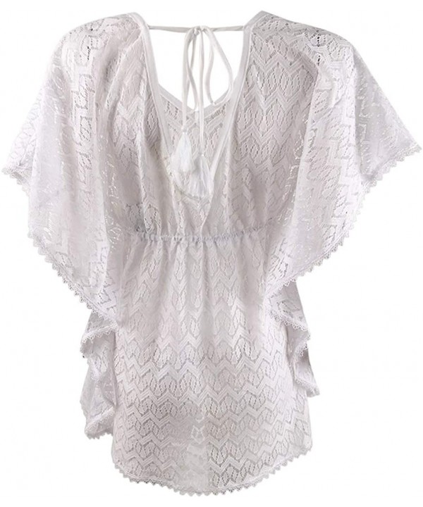 Women's Plus Size Crochet Caftan Swim Top Cover-Up - Bright White - CM194W8TIAZ $15.10-Cover-Ups