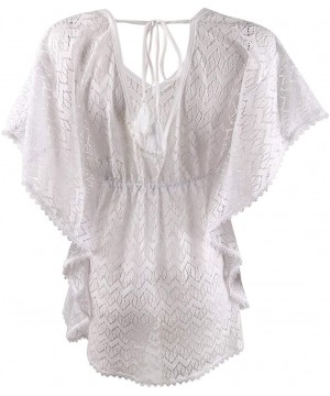 Women's Plus Size Crochet Caftan Swim Top Cover-Up - Bright White - CM194W8TIAZ $15.10-Cover-Ups