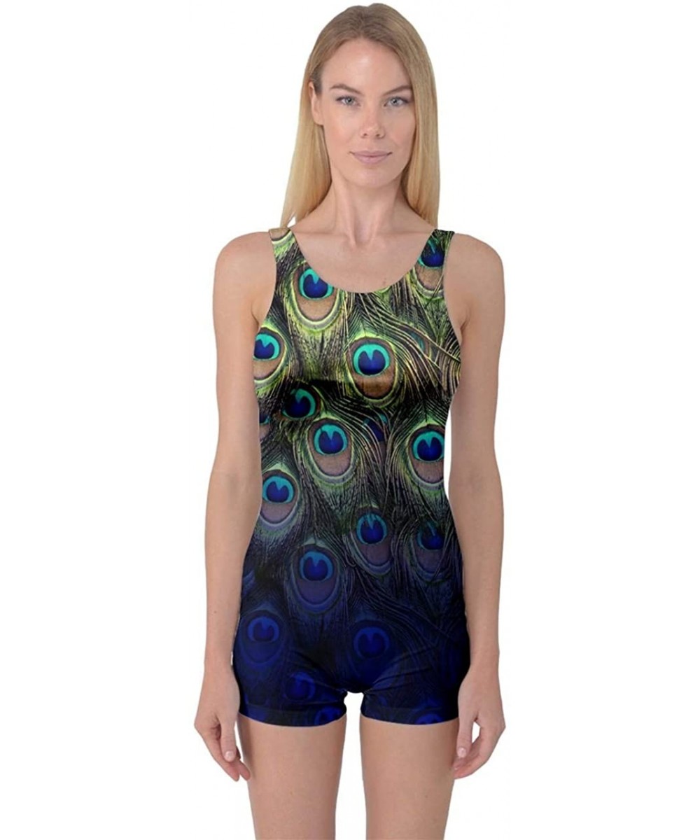 Womens Pattern Peacock Feathers Boyleg One Piece Swimsuit - Blue - CK18UAHSESU $24.42-One-Pieces