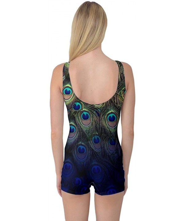 Womens Pattern Peacock Feathers Boyleg One Piece Swimsuit - Blue - CK18UAHSESU $24.42-One-Pieces