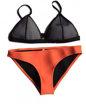 Women Neoprene Bikini Swimwuit Mesh Triangle Top Bathing Swimwear - Orange - CZ12DWPYC69 $25.77-Sets