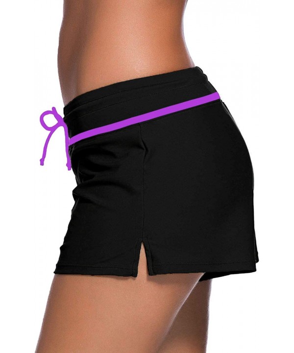 Womens Swimwear Shorts Beach Boardshort Trunks - Black/Purple - CH198SDLC5Y $14.77-Board Shorts