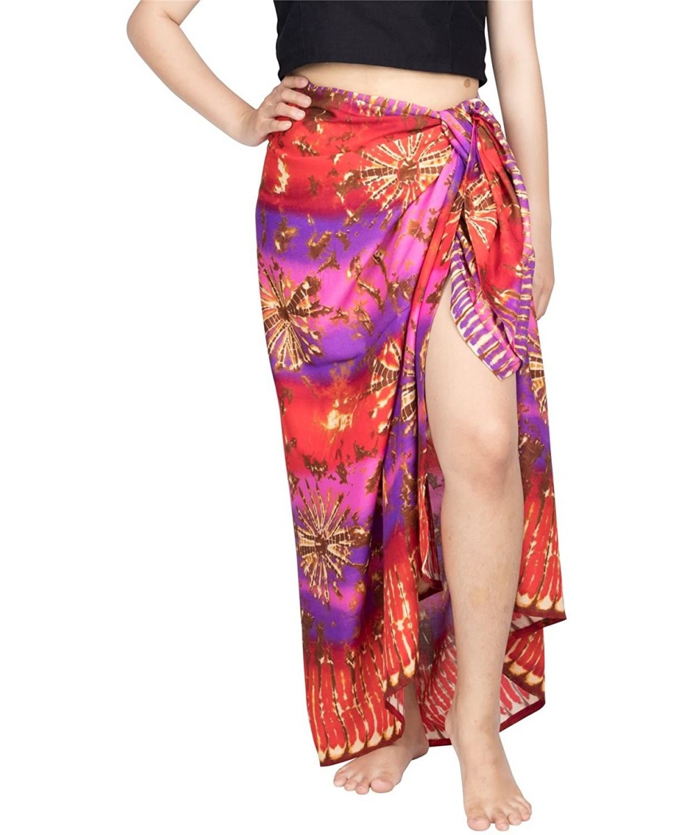 Women's Beach Pareo Sarong Fringeless Wrap - Design 4 Purple & Pink - C6187GUZSTD $12.45-Cover-Ups