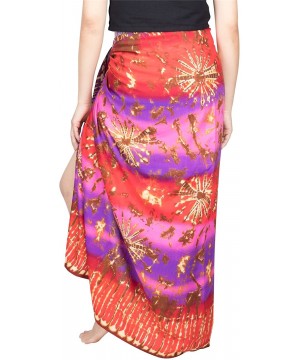 Women's Beach Pareo Sarong Fringeless Wrap - Design 4 Purple & Pink - C6187GUZSTD $12.45-Cover-Ups