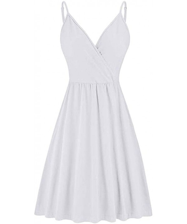 Women Summer V-Neck Strap Casual Swing Dress with Pockets Dress - White - CA18WDGTL08 $12.60-Tankinis