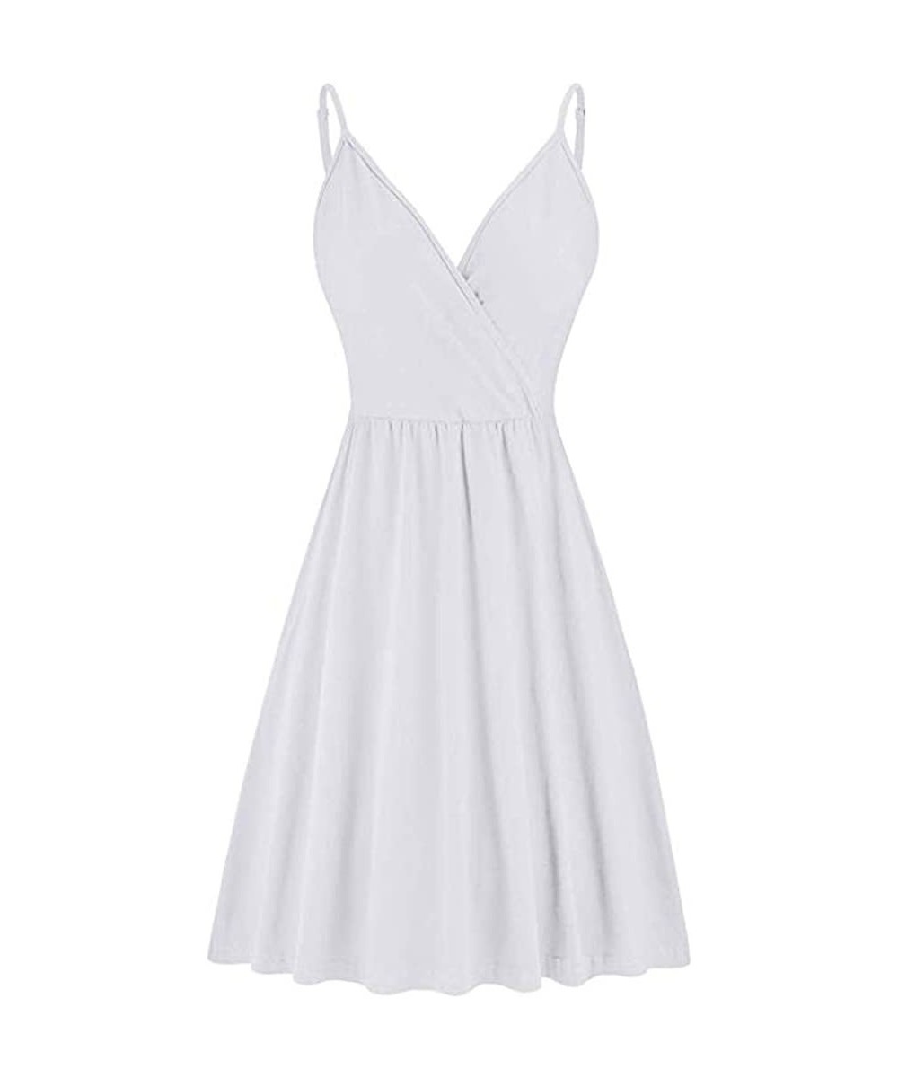 Women Summer V-Neck Strap Casual Swing Dress with Pockets Dress - White - CA18WDGTL08 $12.60-Tankinis