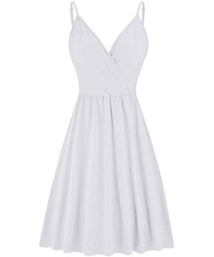 Women Summer V-Neck Strap Casual Swing Dress with Pockets Dress - White - CA18WDGTL08 $12.60-Tankinis