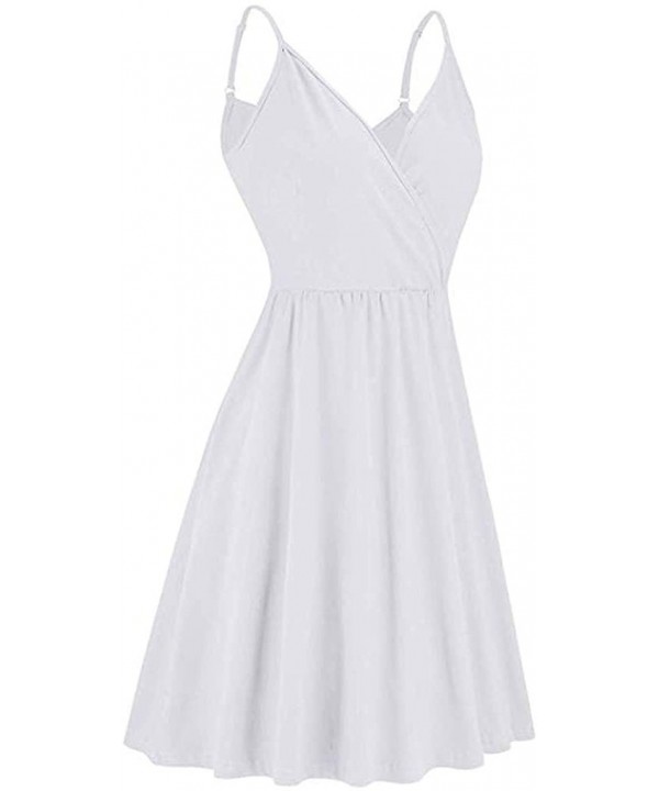 Women Summer V-Neck Strap Casual Swing Dress with Pockets Dress - White - CA18WDGTL08 $12.60-Tankinis