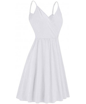 Women Summer V-Neck Strap Casual Swing Dress with Pockets Dress - White - CA18WDGTL08 $12.60-Tankinis