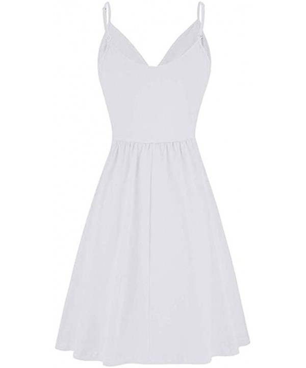 Women Summer V-Neck Strap Casual Swing Dress with Pockets Dress - White - CA18WDGTL08 $12.60-Tankinis