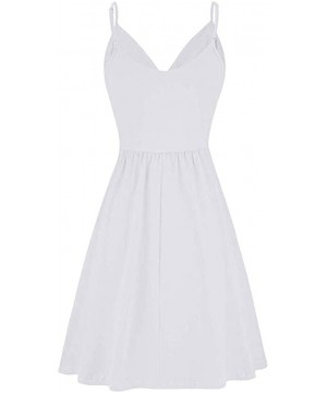 Women Summer V-Neck Strap Casual Swing Dress with Pockets Dress - White - CA18WDGTL08 $12.60-Tankinis