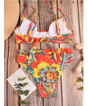 Bikini Set Leopard Striped Floral Print Padding Strap Top Sexy Cheeky High Wait Triangle Swimsuit Two Piece Multi Color - CP1...