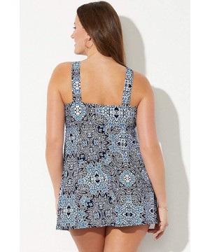 Women's Plus Size Purple Tie Front Swimdress - Blue Sage - CF1960088QH $44.95-One-Pieces