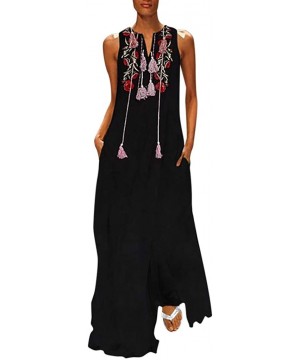 Women's Sleeveless V-Neck Floor-Length Casual Dress with Pockets - F-rose Bk - C11986QL5R5 $16.99-Cover-Ups