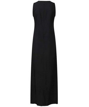 Women's Sleeveless V-Neck Floor-Length Casual Dress with Pockets - F-rose Bk - C11986QL5R5 $16.99-Cover-Ups