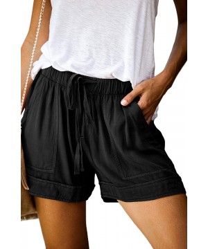 Women's Casual Drawstring Shorts Loose Comfy Elastic Waist Pocketed Shorts Pants - A_black - CP19086WQ22 $15.72-Board Shorts