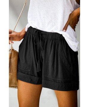 Women's Casual Drawstring Shorts Loose Comfy Elastic Waist Pocketed Shorts Pants - A_black - CP19086WQ22 $15.72-Board Shorts