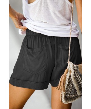 Women's Casual Drawstring Shorts Loose Comfy Elastic Waist Pocketed Shorts Pants - A_black - CP19086WQ22 $15.72-Board Shorts