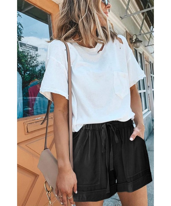 Women's Casual Drawstring Shorts Loose Comfy Elastic Waist Pocketed Shorts Pants - A_black - CP19086WQ22 $15.72-Board Shorts