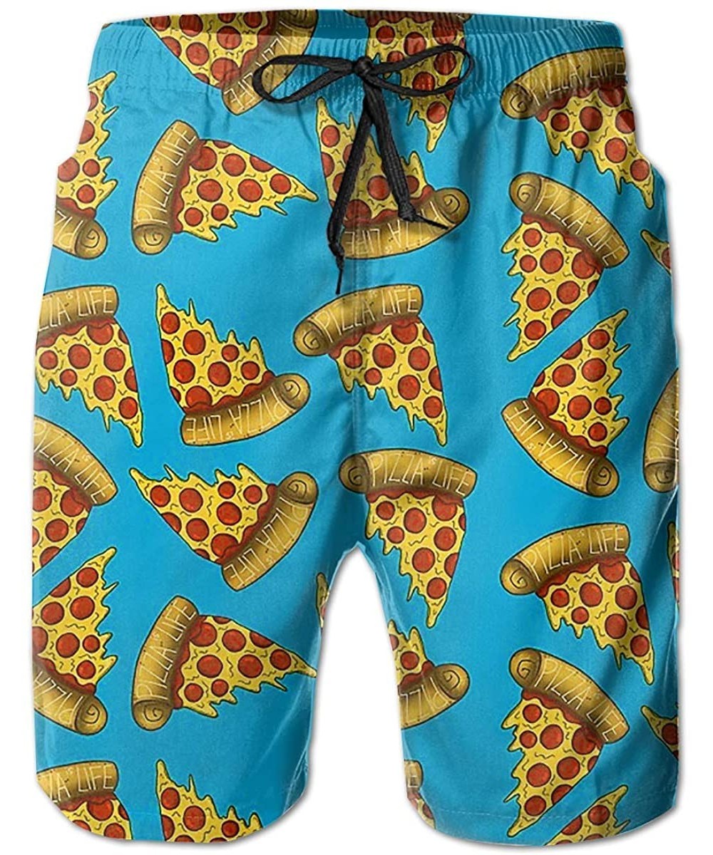 Men's Hawaiian Beach Shorts 3D Printed Swim Trunks Quick Dry Surf Bathing Suit - Pizza Life - CA18UI0TLU5 $30.81-Board Shorts