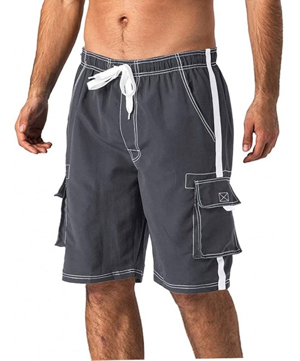 Men's Quick Dry Swim Trunks Side Stripe Bathing Suit Board Shorts with Mesh Lining Cargo Pockets - Grey - CC18RNWIA0U $14.92-...