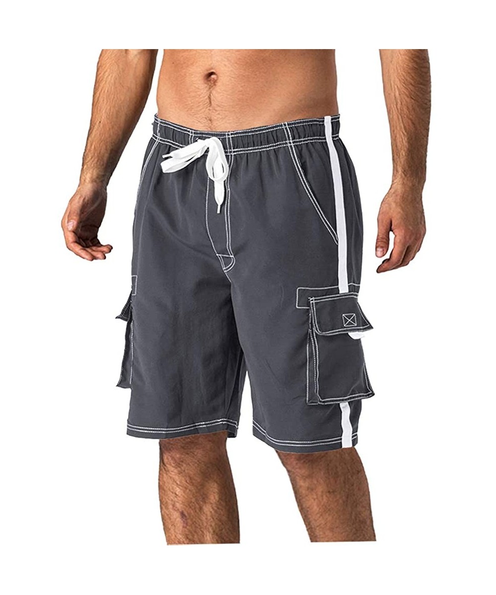 Men's Quick Dry Swim Trunks Side Stripe Bathing Suit Board Shorts with Mesh Lining Cargo Pockets - Grey - CC18RNWIA0U $14.92-...