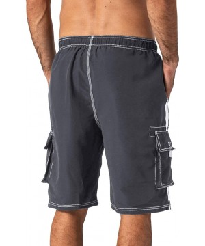 Men's Quick Dry Swim Trunks Side Stripe Bathing Suit Board Shorts with Mesh Lining Cargo Pockets - Grey - CC18RNWIA0U $14.92-...